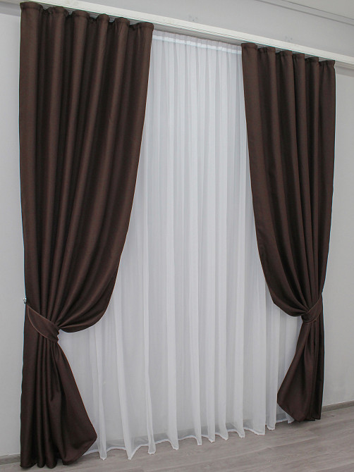 Шторна тканина льон-блекаут рогожка, колекція "Льон Мішковина" колір венге 291ш Київ - фото 4