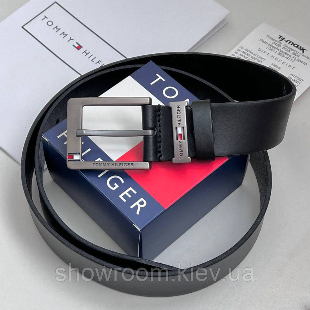 Мужской кожаный брендовый ремень (016) черный Киев - изображение 1