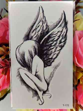 Тату стикер Ангел 10 на 6 см черный Киев