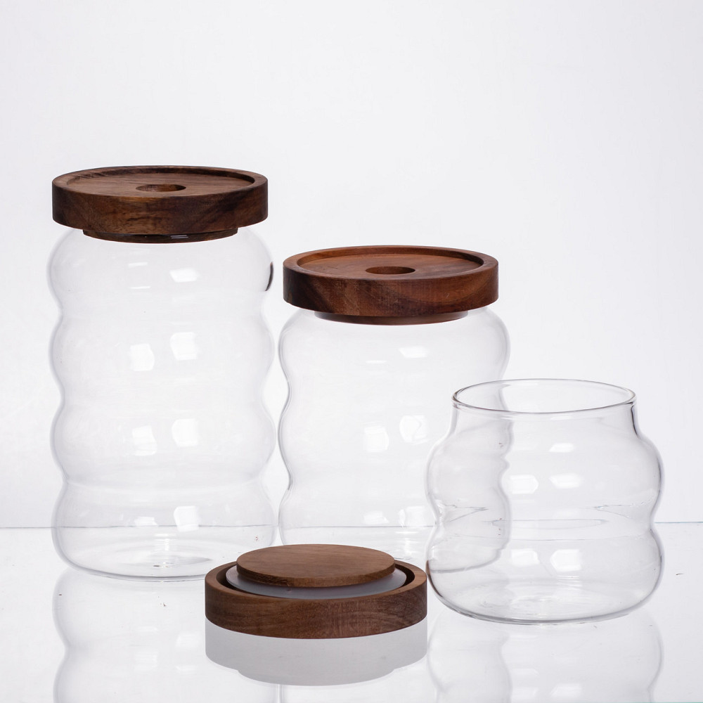 Набір банок для сипучих продуктів 3 штуки з бамбуковими кришками 400/600/800 мл 64486-12 Коломыя - изображение 1