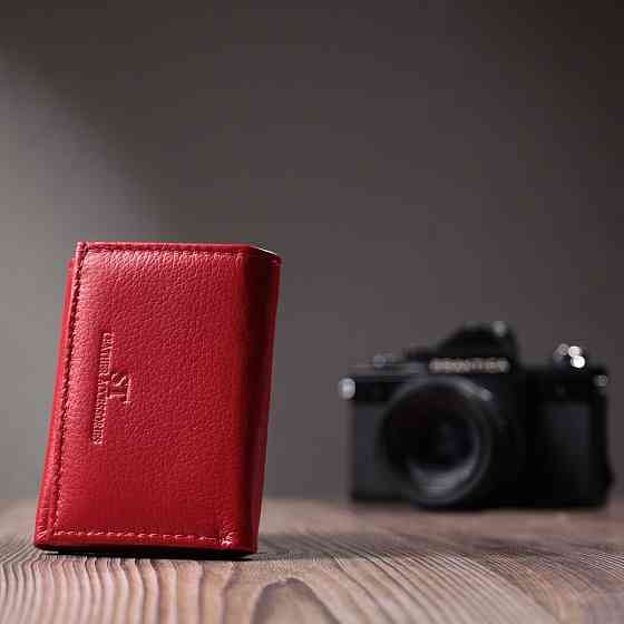 Маленький удобный кошелек с монетницей из натуральной кожи Красный (ST Leather) Киев