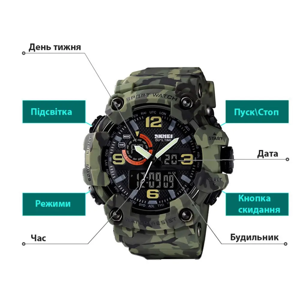 Мужские наручные часы Skmei 1520 Камуфляж Киев - изображение 7