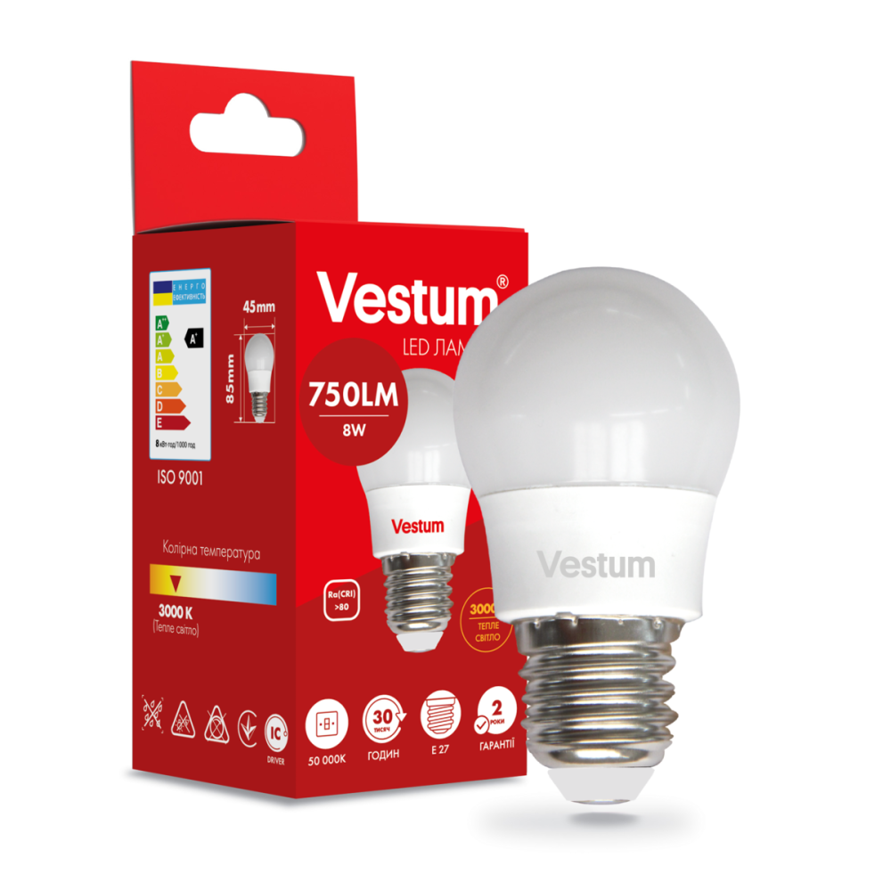 Світлодіодна лампа  Vestum G45 8W 3000K 220V E27 1-VS-1210 Київ - фото 3