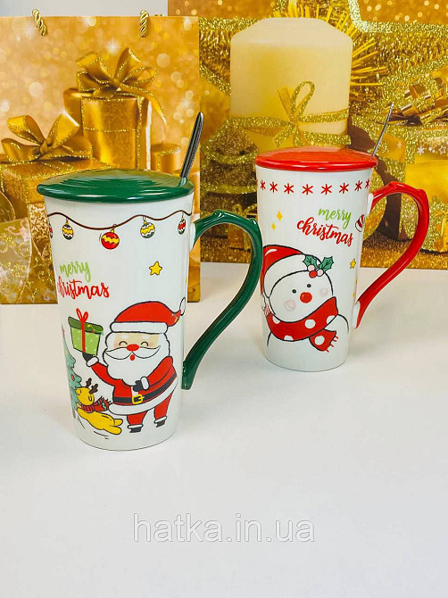 Кухоль з кришкою і ложкою керамічний новорічний Olens "Біг-Санта" 380 мл 102-1088 Київ - фото 2