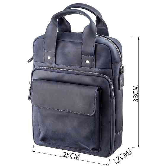 Стильная сумка под А4 вертикального формата в матовой коже 11170 SHVIGEL, Синяя Киев