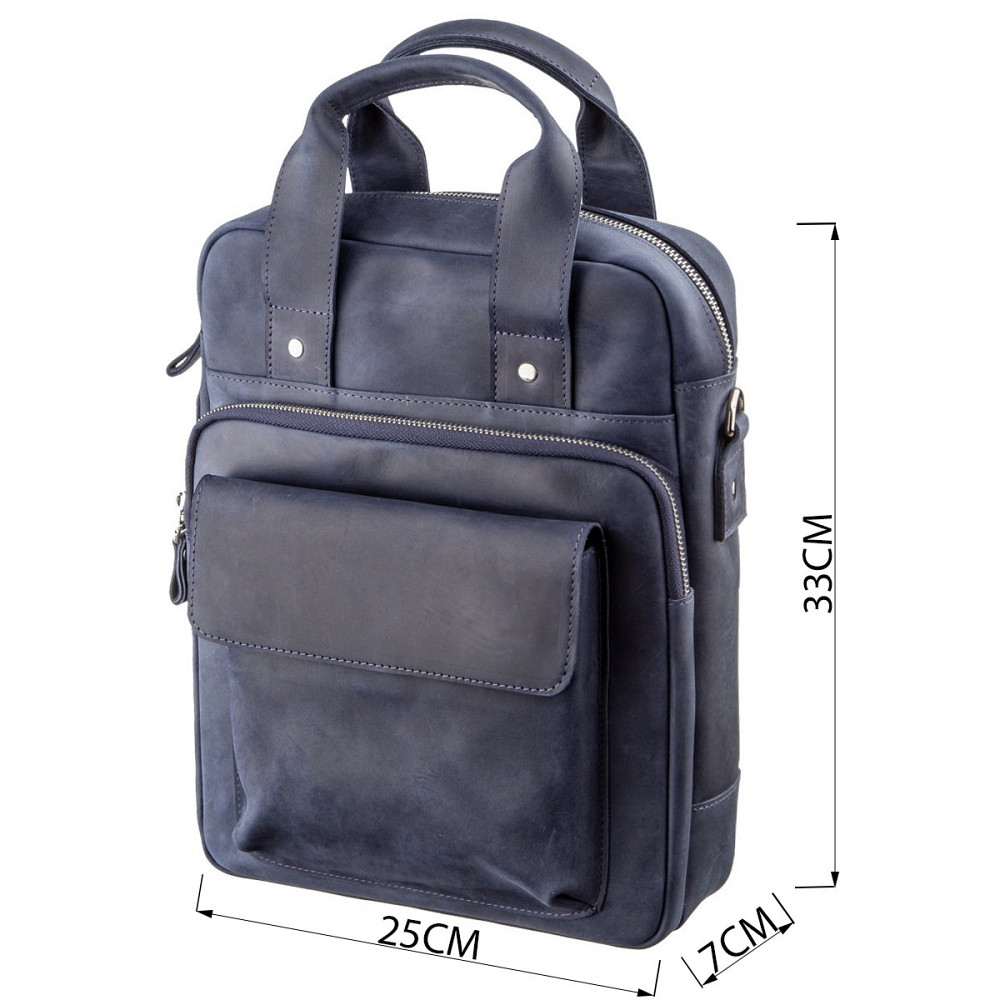 Стильная сумка под А4 вертикального формата в матовой коже 11170 SHVIGEL, Синяя Киев - изображение 3