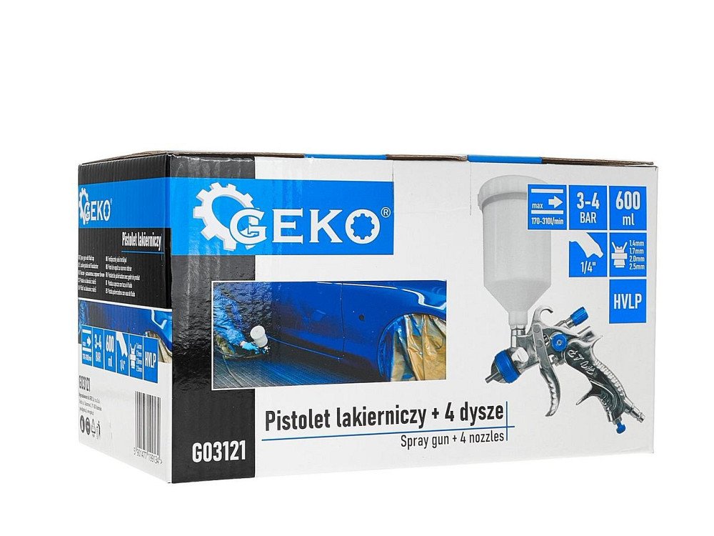 Пульверизатор "GeKo" profi HVLP з чотирма соплами (1,4; 1,7; 2,0; 2,5 мм), бачок верхній 600 мл Стрый - изображение 10
