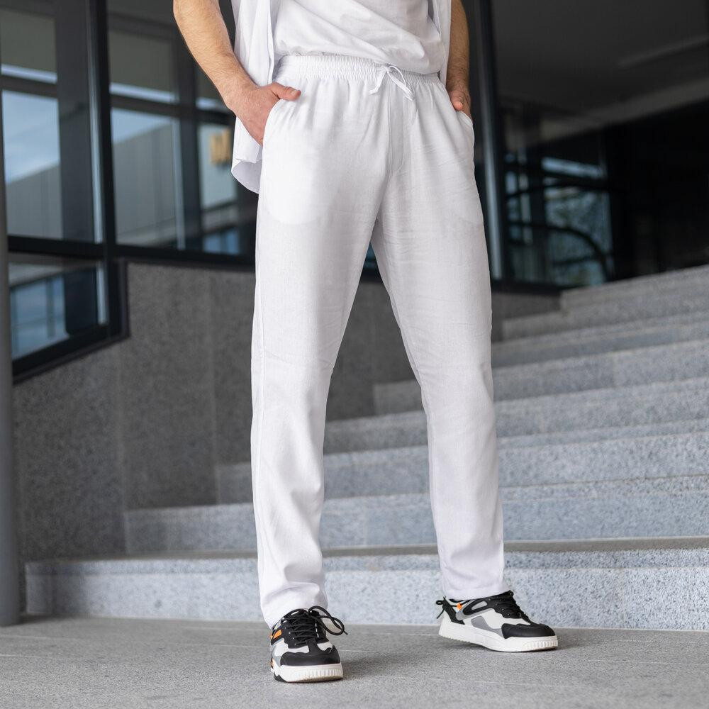 Чоловічі лляні штани вільного крою білі Pobedov Chill Київ - фото 5