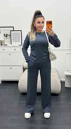 Женский базовый костюм двойка: лонгслив и штаны трикотажный рубчик Графитовый, 46/48 Одесса