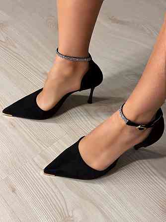 Туфли женские Meideli 50-1 D’Orsay на шпильке с ремешком замшевые со стразами чорные, 38, 24 см Киев