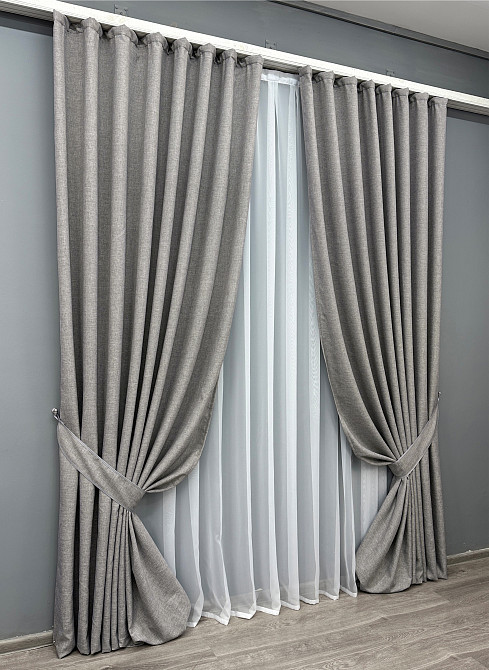 Комплект готових штор VR-Textil ALORA-TON № 1875ш Світло-сірий 200х290см 2 шт (32-167) Київ - фото 2