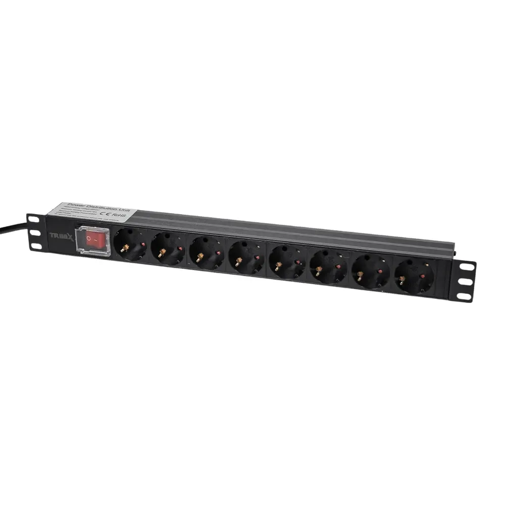Блок розеток Trinix TRX-PDU/8M-16А Black для комутаційної шафи 19" на 8 розеток, з вимикачем (25-00110) Київ - фото 1