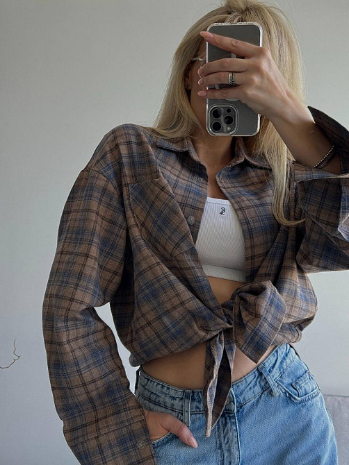 Жіноча трендова оверсайз сорочка у клітинку фланель Одеса - фото 15