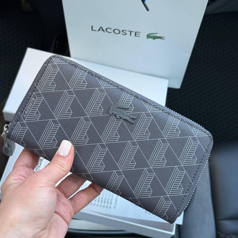 Мужской брендовый кошелек Lacoste (А7) серый Киев - изображение 6
