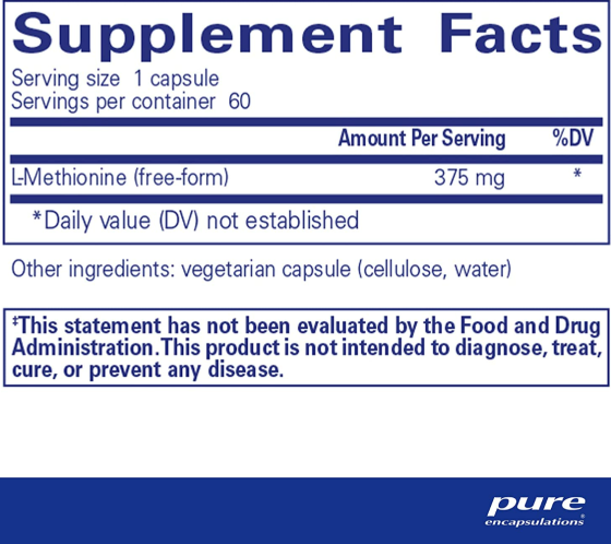 L-метіонін підтримка суглобів та печінки Pure Encapsulations l-Methionine 60 кап Київ