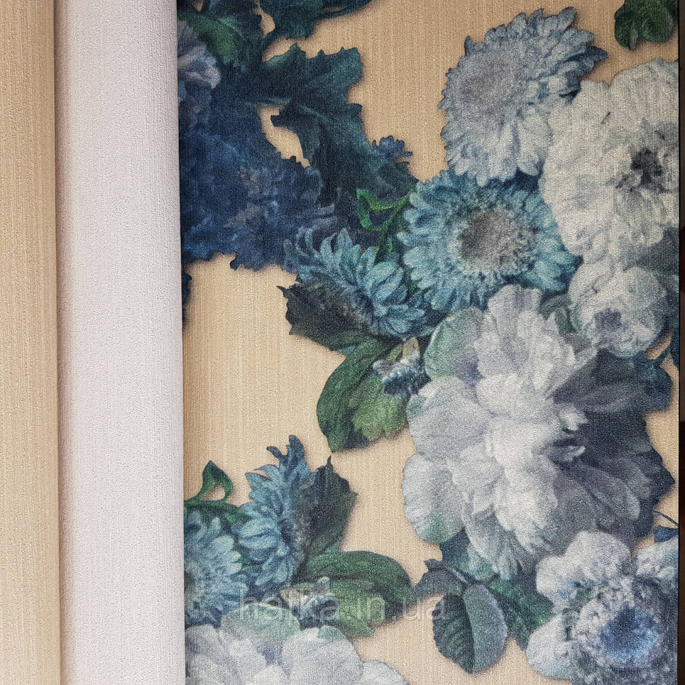 Шпалери метрові вінілові на флізелін дизайнерські Erismann Elle квіти листя сині бузкові на пісочному Київ - фото 2