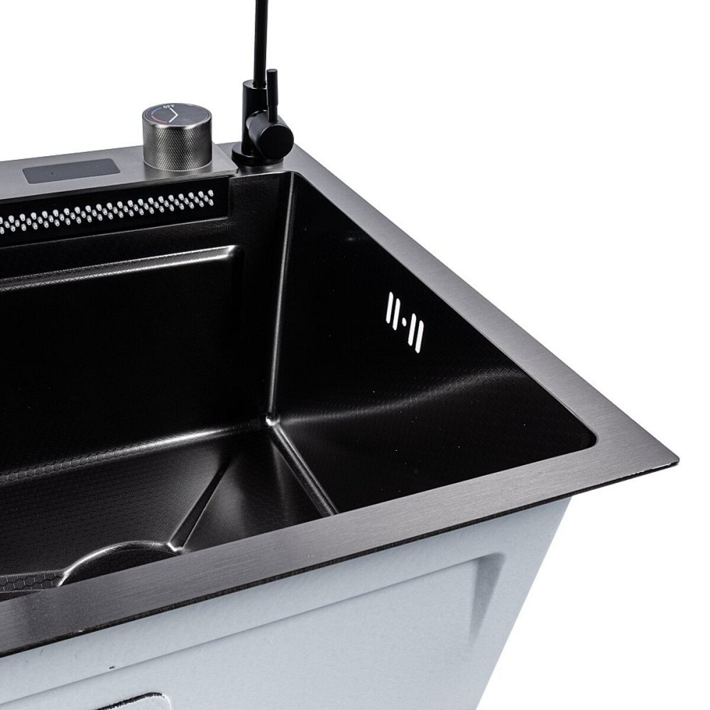 Кухонна мийка VALESO Handmade "Водоспад" 75*45G PVD чорний декор Коломия - фото 7