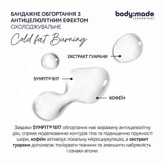 Бандажное обертывание с антицеллюлитным эффектом охлаждающее BodyMade 150 мл х 2 бинта Киев