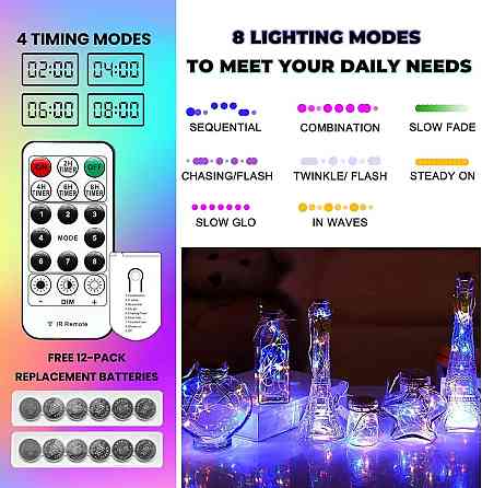 Гірлянда HXWEIYE 6 Pack Multicolor 7ft 20LED мультиколор батарейна з пультом і таймером водонепроникна для декору спальні саду Київ