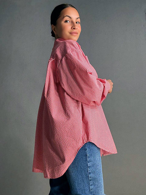 Сорочка жіноча Irel 2222 супер оверсайз в клітинку подовжена великі розміри червона, червоний, one size Київ - фото 19