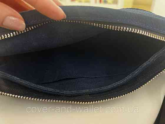 Стильна сумка бананка з натуральної італійської шкіри (нубук) синього кольору PS Leather Київ