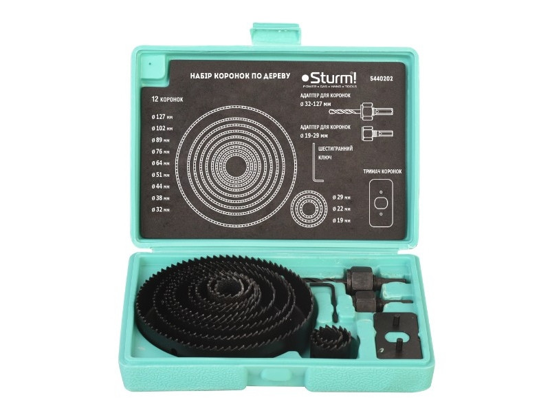 Набор коронок по дереву (15 предметов; 12 коронок 19-127 мм) Sturm 5440202 (читать описание) Ровно - изображение 1