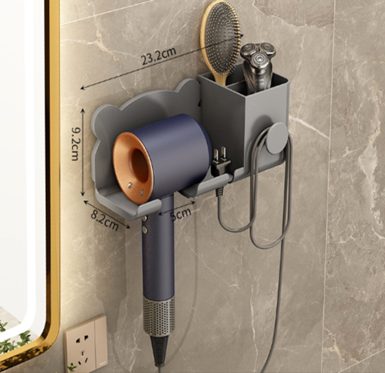 Органайзер пластиковый для ванной комнаты, настенный держатель для фена 23.2×8.2×9.2см, серый цвет Каменец-Подольский