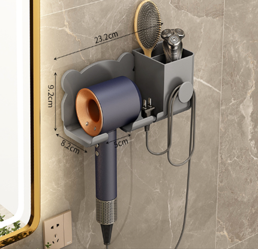 Органайзер пластиковый для ванной комнаты, настенный держатель для фена 23.2×8.2×9.2см, серый цвет Каменец-Подольский - изображение 3