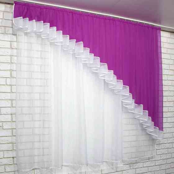 Кухонний комплект VR-Textil № 062к шторка з ламбрекеном фуксія з білим 200х170 см (50-281) Київ