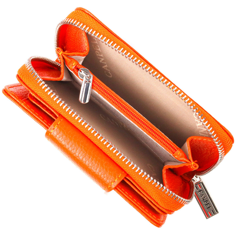 Яркое вертикальное портмоне для женщин с монетницей на молнии из натуральной кожи флотар Оранжевое (CANPELLINI) Киев - изображение 2