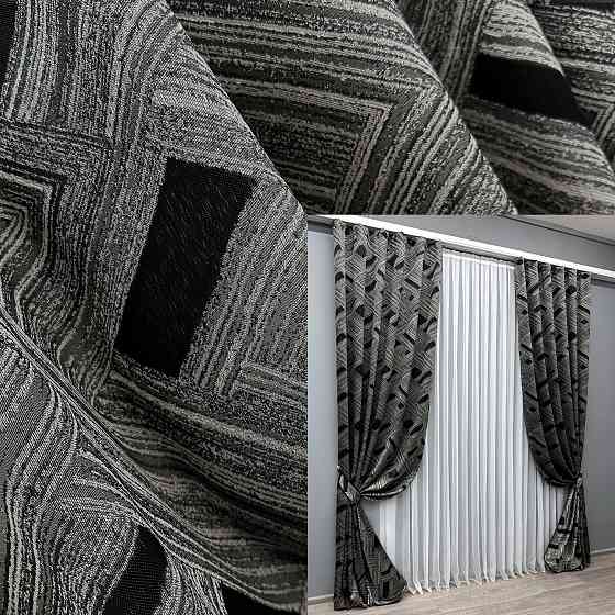 Комплект готовых штор VR-Textil Жаккард Mystery № 1629ш Серый с черным 100х290 см 2 шт (31-908) Киев