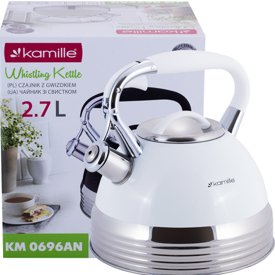 Чайник 2,7л нержавіюча сталь зі свистком з ручкою "soft-touch" (білий,беж,чорний) 0696WH KAMILLE Житомир - фото 3