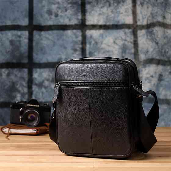 Вертикальна чоловіча сумка з натуральної шкіри Vintage 22967 Чорний Київ