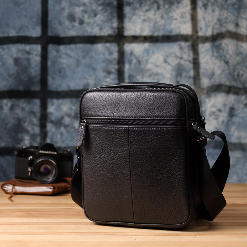 Вертикальна чоловіча сумка з натуральної шкіри Vintage 22967 Чорний Київ - фото 2