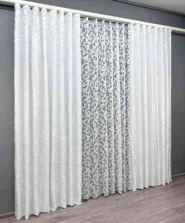 Комплект штор VR-Textil Жаккард Вензель 200х270 2шт и Тюль 600х270 418ш-1147т Белый 71-101/7 Киев