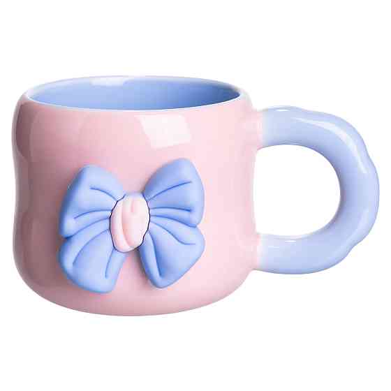 Кубок порцелянова з магнітом Бант 400 (мл) подарункова кружка прикольна чашка для дітей на подарунок Рожевий з блакитним FM-52C Київ
