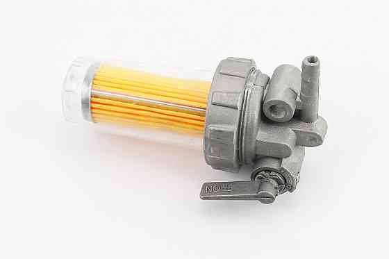 Кран паливний + фільтр у пластмасовому, прозорому корпусі (вхід/вихід убік) Київ