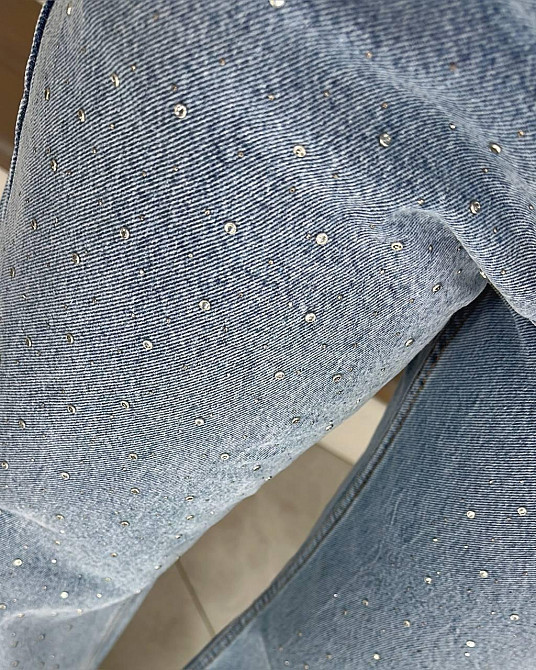 Жіночі прямі джинси на високій посадці зі стразами 100% котон 30 Одеса - фото 4