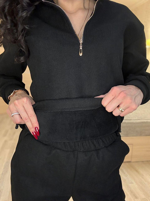 Жіночий теплий костюм-двійка: кофта та штани вельвет на щільному флісі Чорний, 42/44 Одеса - фото 4