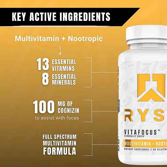 Мультивитамины Ryse Supps Vitafocus, Multivitamin + Nootropic, 60 Gelatin Capsules Луцк
