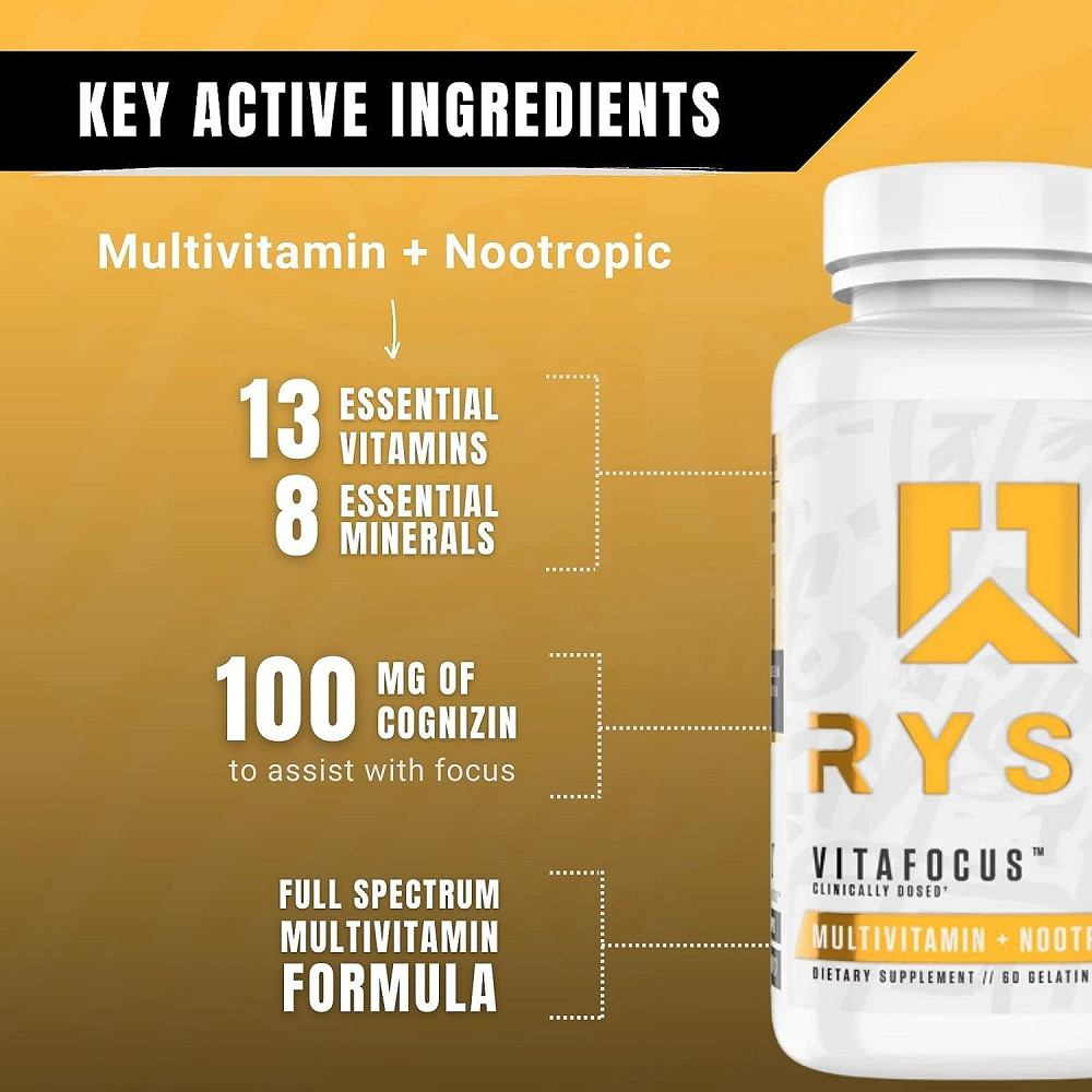 Мультивітаміни Ryse Supps Vitafocus, Multivitamin + Nootropic, 60 Gelatin Capsules Луцьк - фото 4