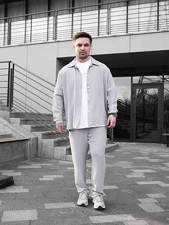 Чоловічий літній костюм Casual сорочка і штани Оверсайз жатка весна літо SANE сірий Одеса