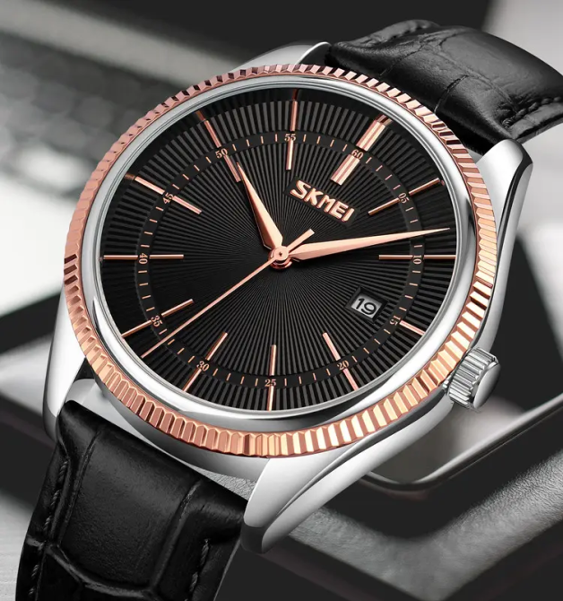 Чоловічий наручний годинник Skmei 9298 (Рожеве золото з чорним циферблатом) Київ - фото 4