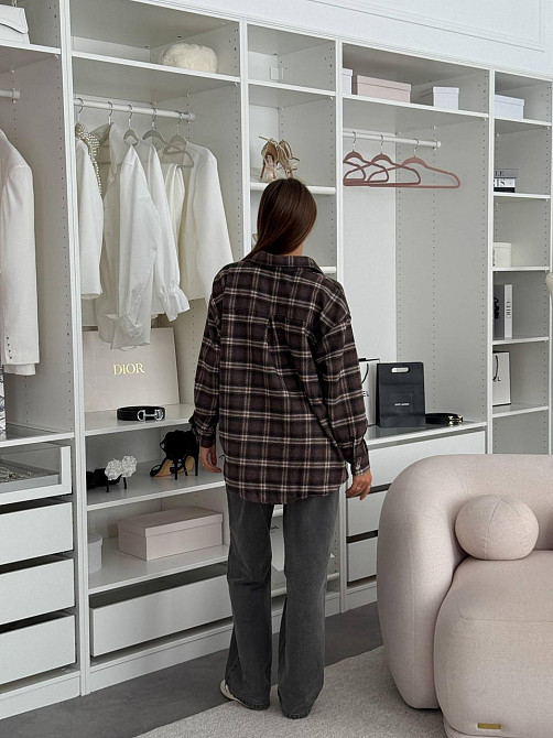 Женская оверсайз рубашка в клетку на пуговицах турецкая фланель-байка 100% хлопок Шоколад Одесса - изображение 5