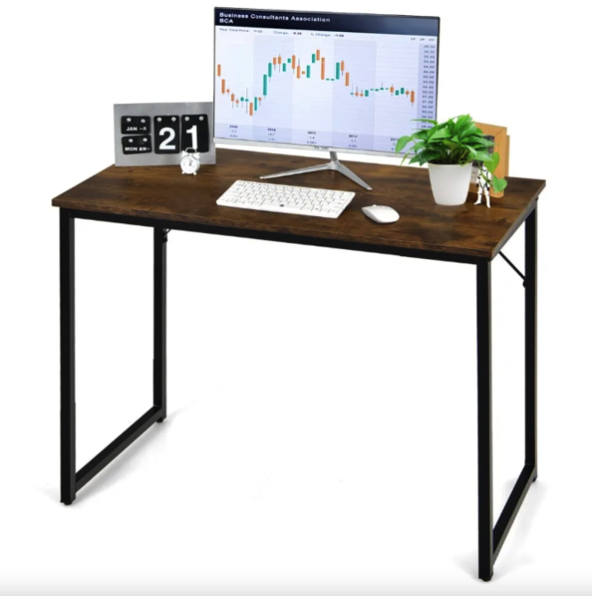 Письмовий стіл Costway Homart із сталевим каркасом коричневий Київ - фото 2