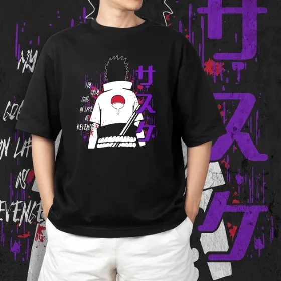 Футболка мужская с принтом Наруто Саске Учіха Размер 48 Anime0281 Днепр