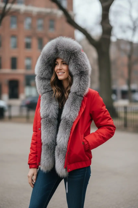 Бомбер жіночий з хутром блюфрост Червоний 50 Харків - фото 1