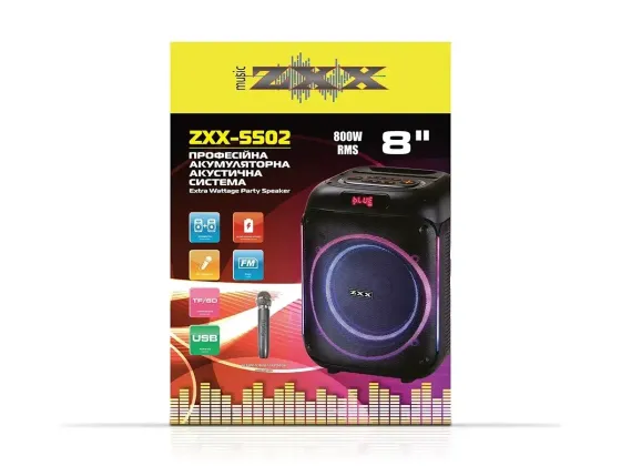 Акустична переносна колонка ZXX-5502 800Вт 1x8" 285х270х365мм TWS/FM/USB/TF/BT/LED/MIC Київ
