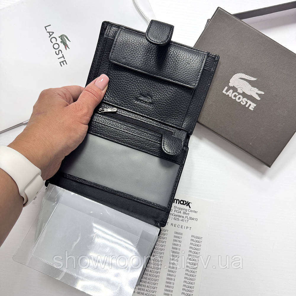 Кожаный мужской вертикальный кошелек Lacoste (6602) Киев - изображение 5