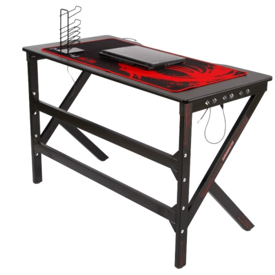 Ігровий комп’ютерний стіл з RGB LED-підсвічуванням, тримачем для навушників та чашки, Чорний Київ